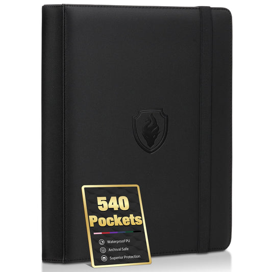 Premium 9 Pocket Card Binder for 540 Cards, Fabmaker PU Cover Trading Card Binder, Sturdy Card Collection Album, Sleek Card Holder Folders for Game Cards & Sports Cards, Pink