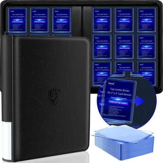 Toploader Binder Holds 324 Toploaders - 20 Toploaders|Waterproof PU Leather + Anti-Yellowing PP Inserts | Ridge Tab Sorting Portable top loader binder for cards(For Sports/Game Cards)